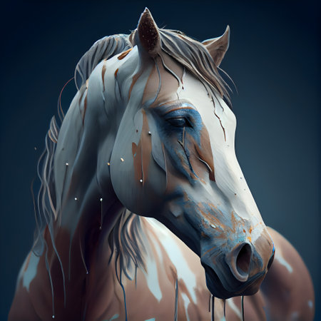 3d rendering of a horse with paint splashes on its faceの素材