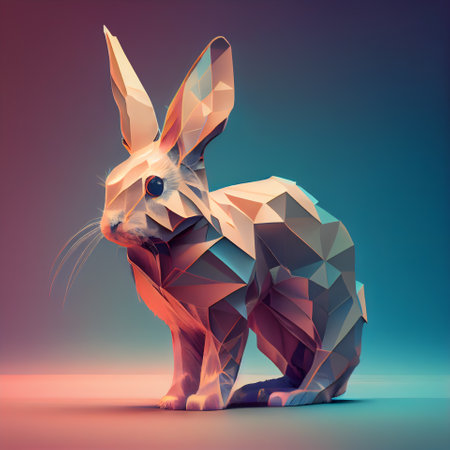 Polygonal rabbit; low poly style; 3d render illustrationの素材