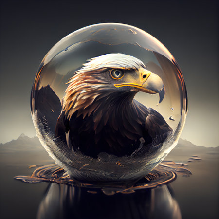 Bald Eagle in a crystal ball. 3D illustration. Fantasy.の素材