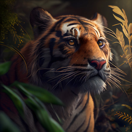 Tiger portrait in the jungle;3d render;illustrationの素材