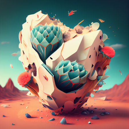 3d illustration of abstract geometric composition with flowers; leaves and plantsの素材