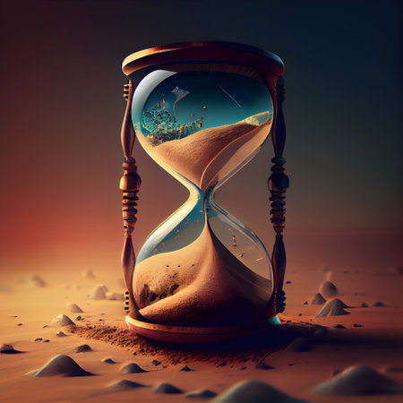 Hourglass with sand. 3D illustration. Time passing concept.の素材