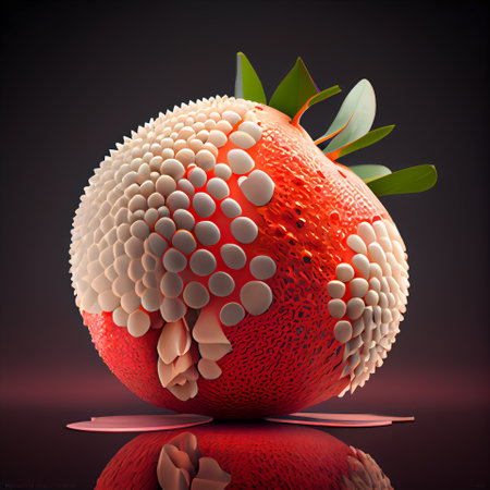 Ripe pomegranate on a dark background. 3d illustrationの素材