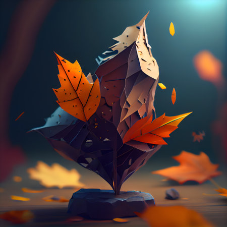 Autumn leaves on the black background. 3d render illustration.の素材