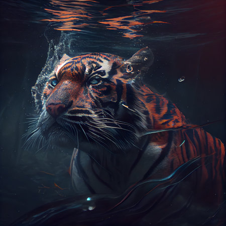 Tiger in the water. Contemporary art collage. Creative design.の素材