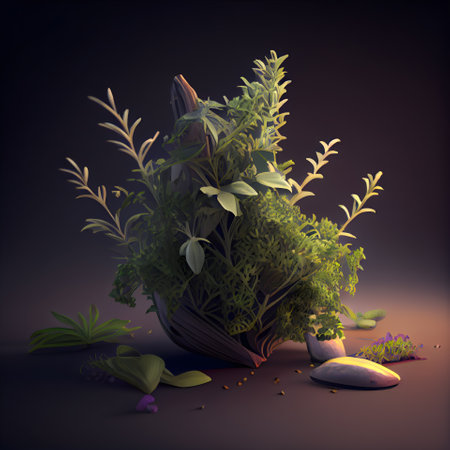 3d illustration of a florarium with plants and flowers.の素材