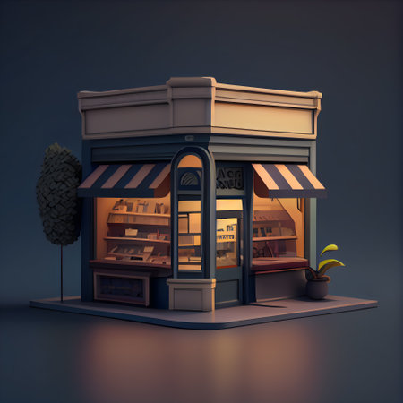 3D Illustration of a Bakery Shop on a Dark Backgroundの素材