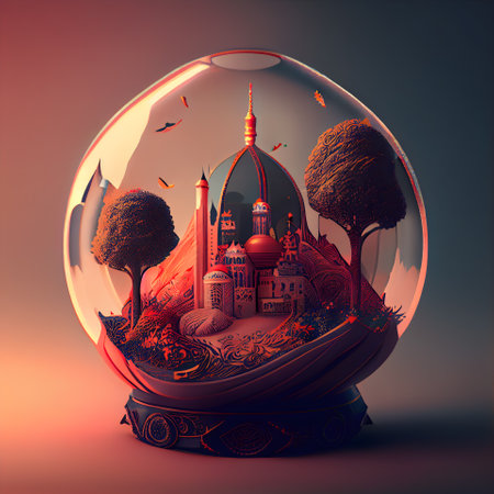 City inside a glass sphere. 3D illustration. Conceptual image.の素材