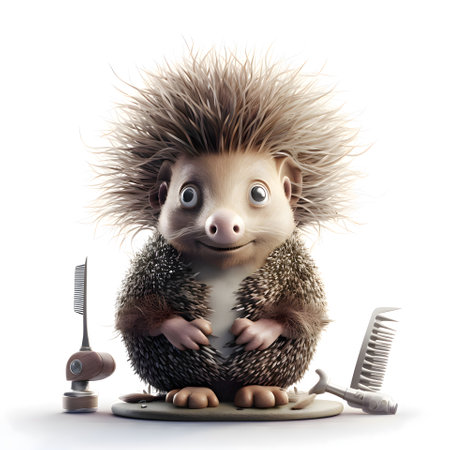 Hedgehog with a haircut on a white background. Isolated.の素材