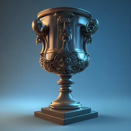Medieval trophy on dark background. 3D rendering. Vintage style.の素材