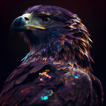 Eagle portrait with colorful bokeh background. 3d renderingの素材