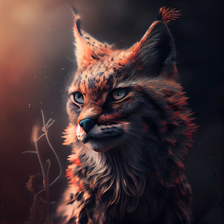 Fantasy portrait of a red fox in the forest at sunset.の素材