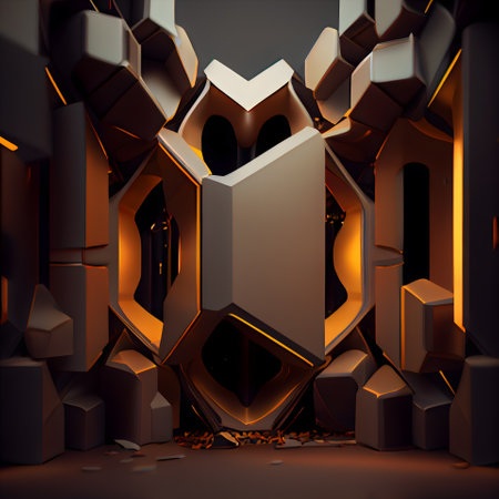 Abstract 3d rendering of chaotic polygonal structure. Futuristic background.の素材