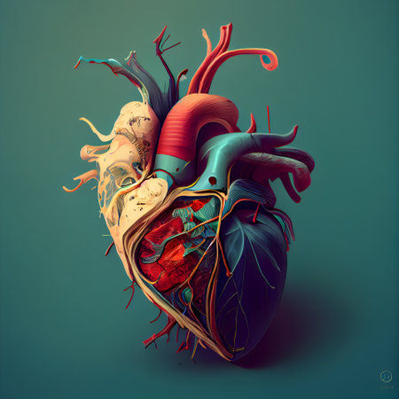 Human heart anatomy. 3D illustration. Retro style. Vintage.の素材