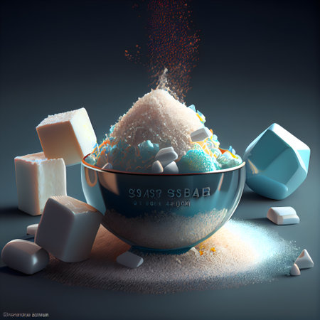 3d illustration of a bowl full of sugar cubes; cubes and sandの素材