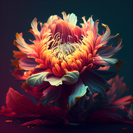 Colorful chrysanthemum flower bouquet on black backgroundの素材