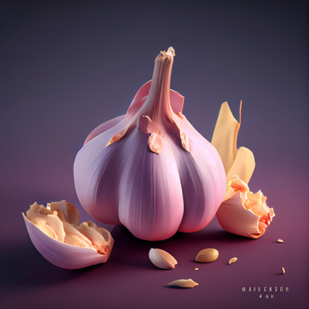 Garlic bulb and cloves on a dark background. 3d renderingの素材