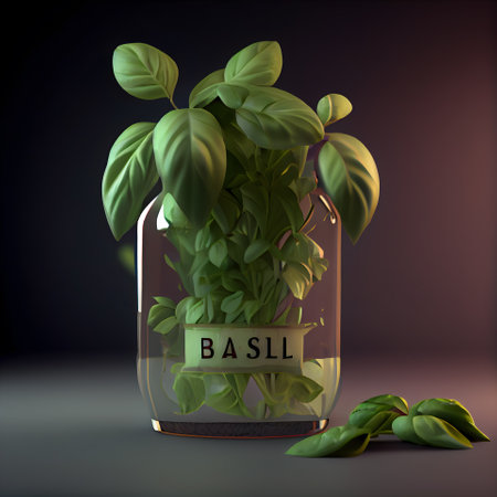 Basil in a pot on a dark background. 3d illustrationの素材