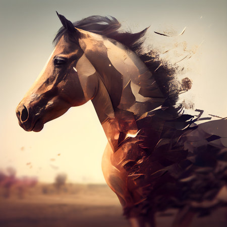 Horse portrait and splashes of paint. 3d rendering.の素材