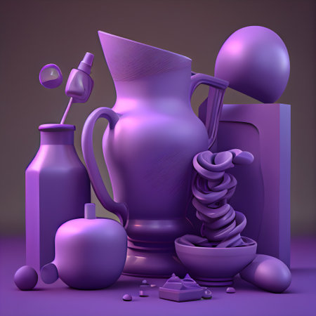 Purple and purple cosmetics and perfumes set; 3d renderingの素材