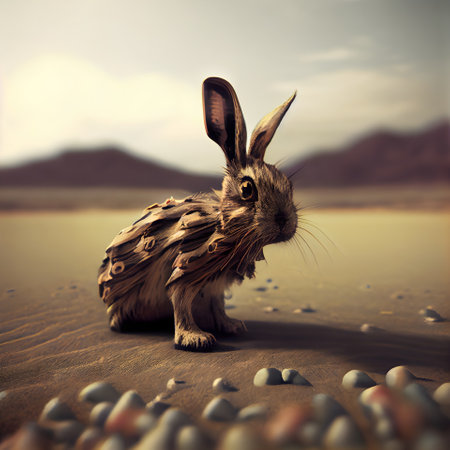 Rabbit in the desert. 3d rendering. Computer digital drawing.の素材