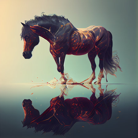 Horse in the water. Illustration on a gray background.の素材