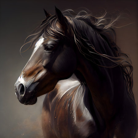 Digital painting of a horse with a black mane and maneの素材