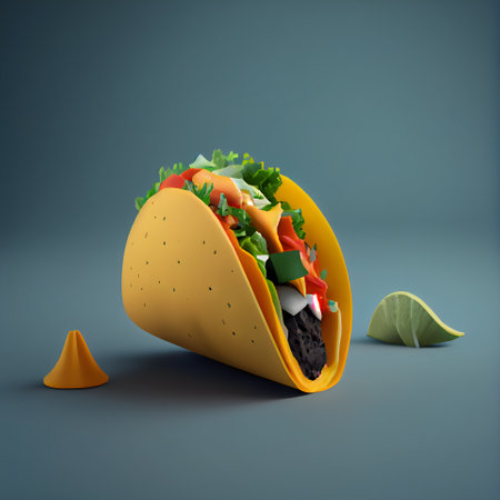 Tacos with vegetables and cheese on a dark background. 3d illustrationの素材