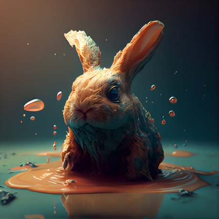 Rabbit with a splash of chocolate on a dark background. 3d renderingの素材