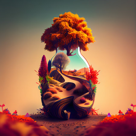 Tree in a glass jar. 3d illustration. Abstract background.の素材