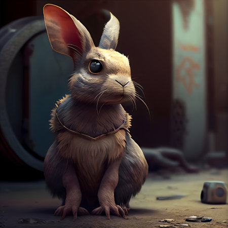 Rabbit sitting on the ground and looking at camera. 3d renderingの素材