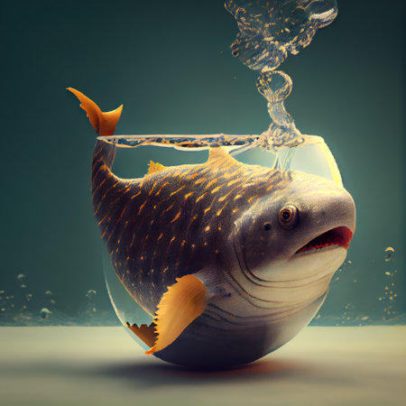 Shark in a glass of water. 3D rendering; 3D illustration.の素材