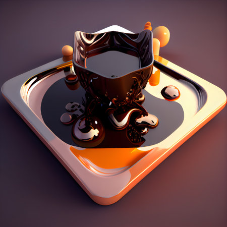 Black tea in a cup on a dark background. 3d renderingの素材