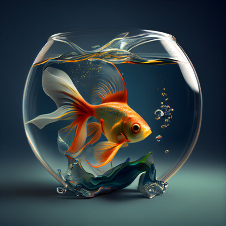 Goldfish in a fishbowl on a dark background. 3d renderingの素材
