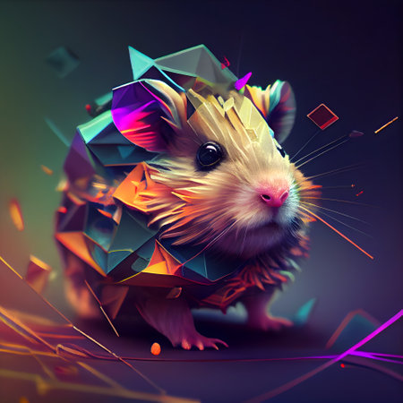 Funny hamster with colorful geometric shapes. 3D rendering.の素材