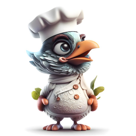 Pigeon chef isolated on white background. 3d illustration.の素材