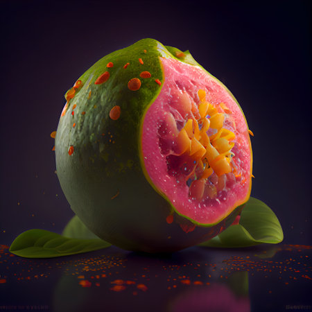 Fruit of guava on black background. 3d illustration.の素材