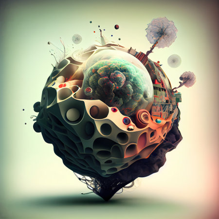 abstract 3d illustration of planet in space with stars and planetsの素材