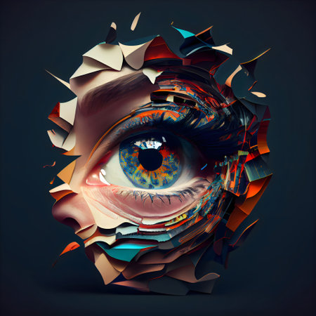 Abstract human eye in a torn paper. 3d render illustration.の素材