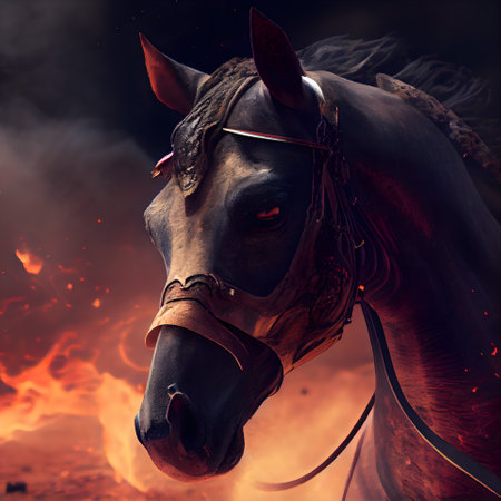 Beautiful horse in the fire. The concept of the fight against fire.の素材