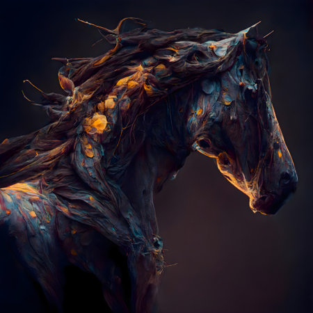 Horse in the dark. 3d rendering; 3d illustration.の素材