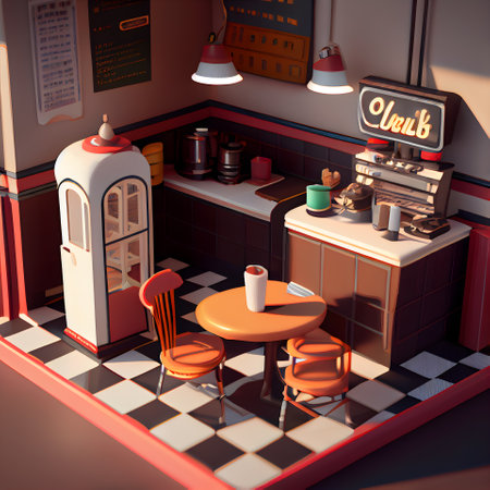 Interior of a cafe. 3D rendering. Vintage style.の素材