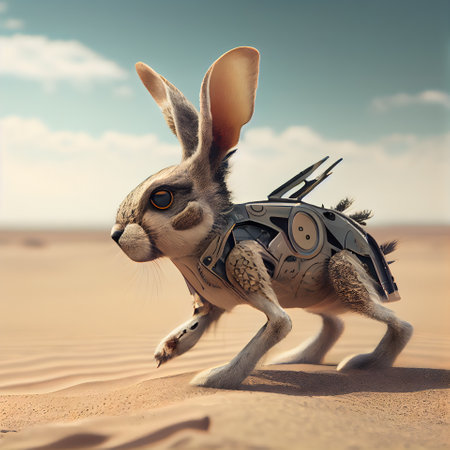 rabbit astronaut in the desert. 3D illustration. Vintage style.の素材