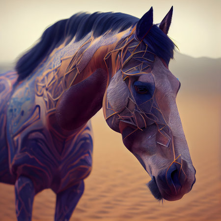 Horse in the desert. 3D rendering. Computer digital drawing.の素材