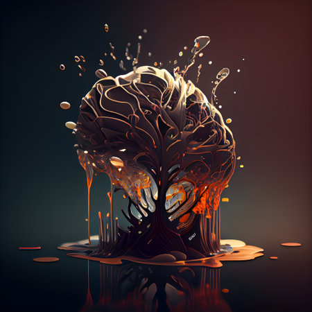Splash of chocolate on a dark background. 3d rendering.の素材