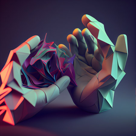 3d rendering of a human hand on a black background with shadowの素材