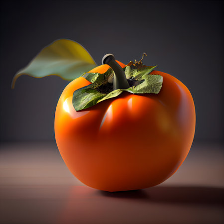 Ripe persimmon on a dark background. 3d illustrationの素材