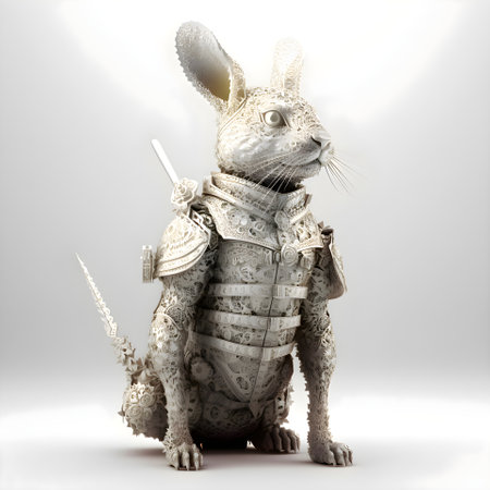 Rabbit in a suit of a medieval knight. 3D renderingの素材