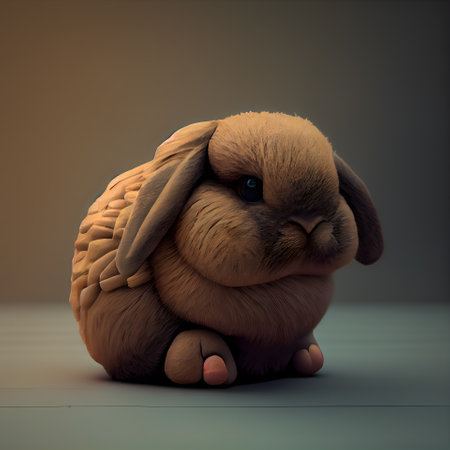 3d rendering of a cute little rabbit sitting on the floor.の素材