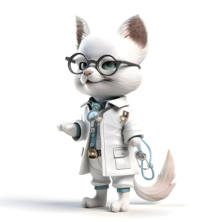 Cartoon character of a cat as a veterinarian with stethoscopeの素材
